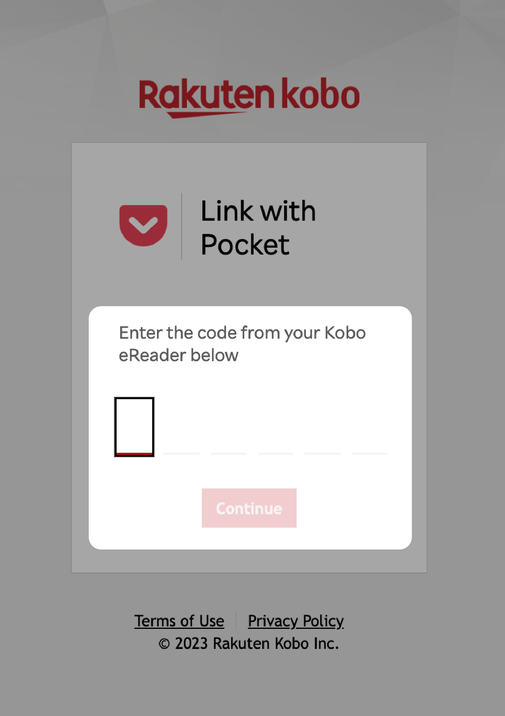 Link with Pocket screen with the Code field highlighted.